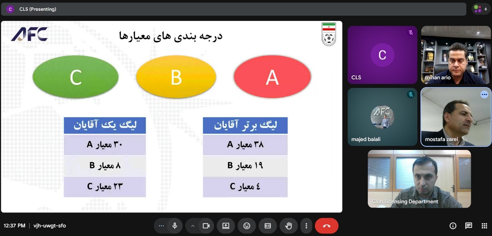 برگزاری جلسه آنلاین دپارتمان صدور مجوز باشگاهی با مدیران عامل باشگاه لیگ یک