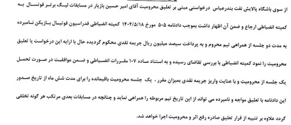 اعلام رای تعلیق امیر حسین بازیار از تیم پالایش نفت بندرعباس