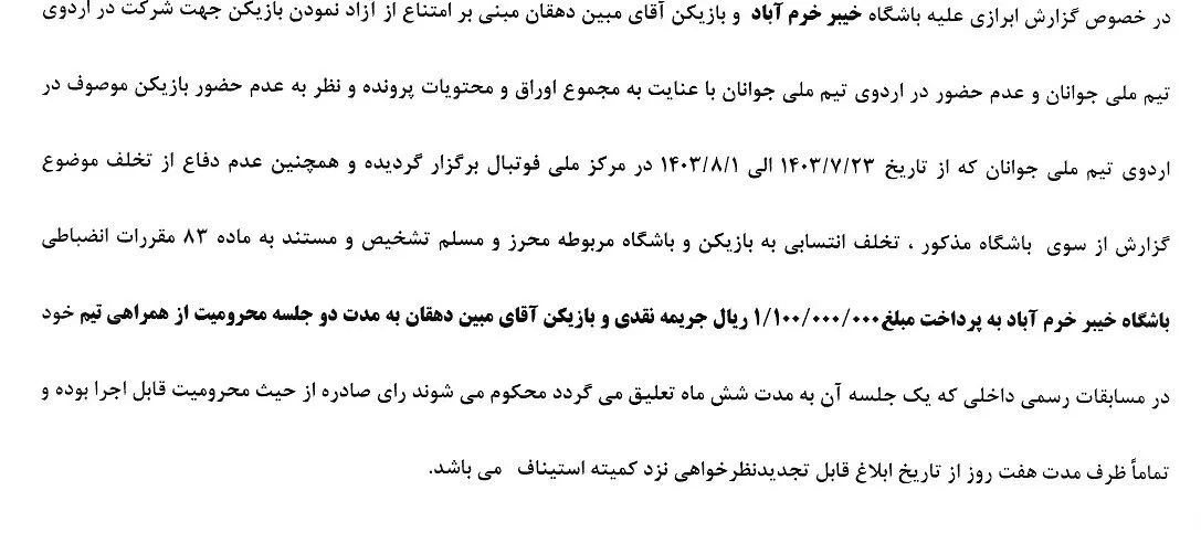 اعلام رای انضباطی